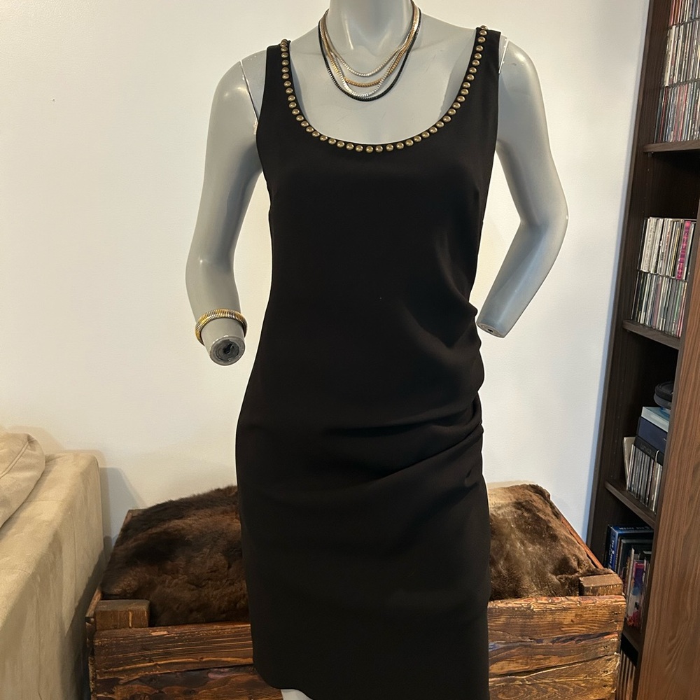 Moschino studded Embellished Black Gold scoopneck Sheath Dress❤️8